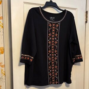 Black Top with Red and Orange Embroidery
